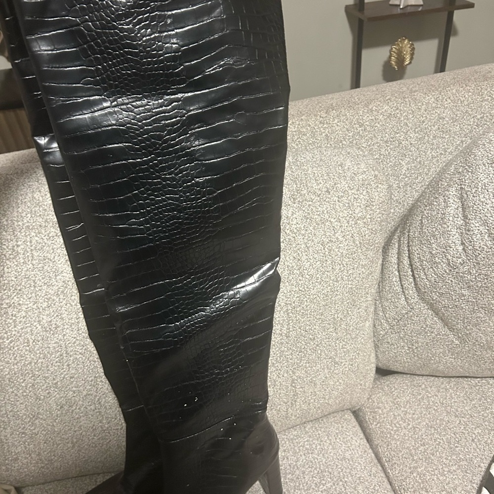 Missguided Black Textured Knee-High Boots